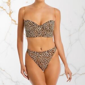 NORMA KAMALI Bonded Corset Bikini Top and Luca Bottom SET BB Leopard XS/S NWT